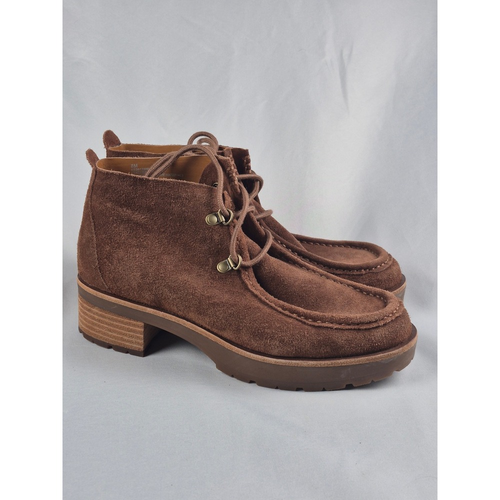 Kork-Ease Women's 8M Brown Suede Chukka Ankle Boots‎ Lug Sole Block Heel Moc Toe